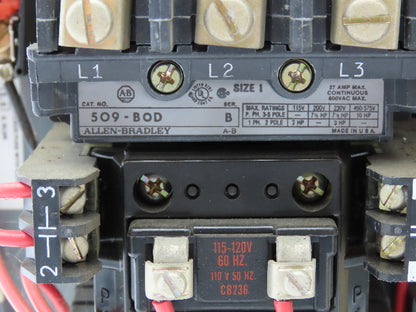 Allen Bradley MCC Bucket Motor Starter Contactor 10HP 600V 110V Coil Size 1