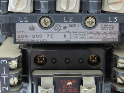 Allen Bradley MCC Bucket Motor Starter Contactor 10HP 480V 110V Coil Size 1