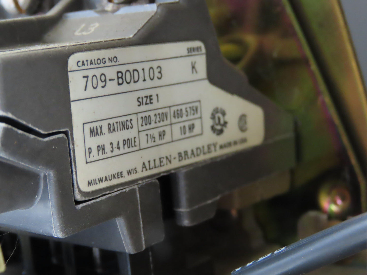 Allen Bradley MCC Bucket Motor Starter Contactor 10HP 480V 110V Coil Size 1