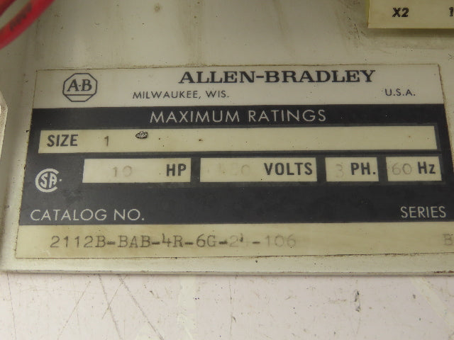 Allen Bradley MCC Bucket Motor Starter Contactor 10HP 480V 110V Coil Size 1