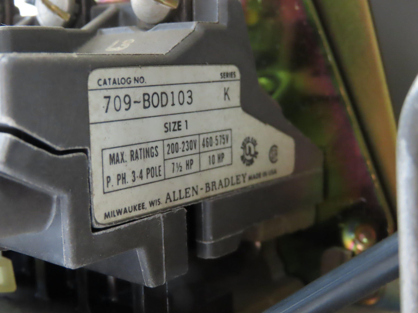 Allen Bradley MCC Bucket Motor Starter Contactor 10HP 480V 110V Coil Size 1