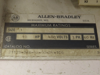 Allen Bradley MCC Bucket Motor Starter Contactor 10HP 480V 110V Coil Size 1