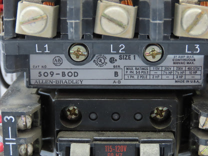 Allen Bradley MCC Bucket Motor Starter Contactor 10HP 600V 110V Coil Size 1
