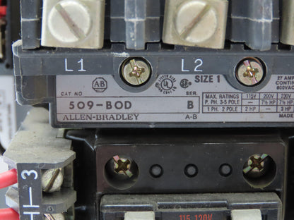 Allen Bradley MCC Bucket Motor Starter Contactor 10HP 600V 110V Coil Size 1