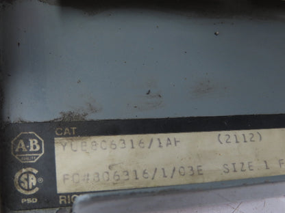 Allen Bradley MCC Bucket Motor Starter Contactor 10HP 600V 110V Coil Size 1