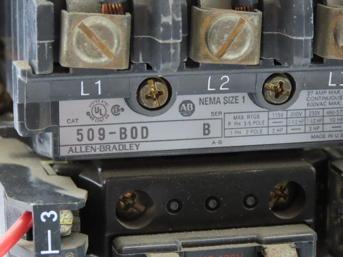 Allen Bradley MCC Bucket Motor Starter Contactor 10HP 600V 110V Coil Size 1