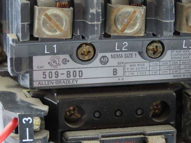 Allen Bradley MCC Bucket Motor Starter Contactor 10HP 600V 110V Coil Size 1