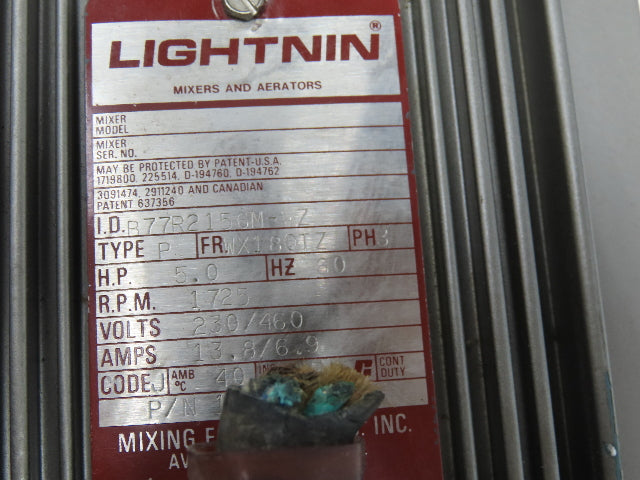 Lightnin EKXJ-500 Clamp-Mount Tank Mixer Agitator 5Hp 1725 RPM 230/460V 3PH