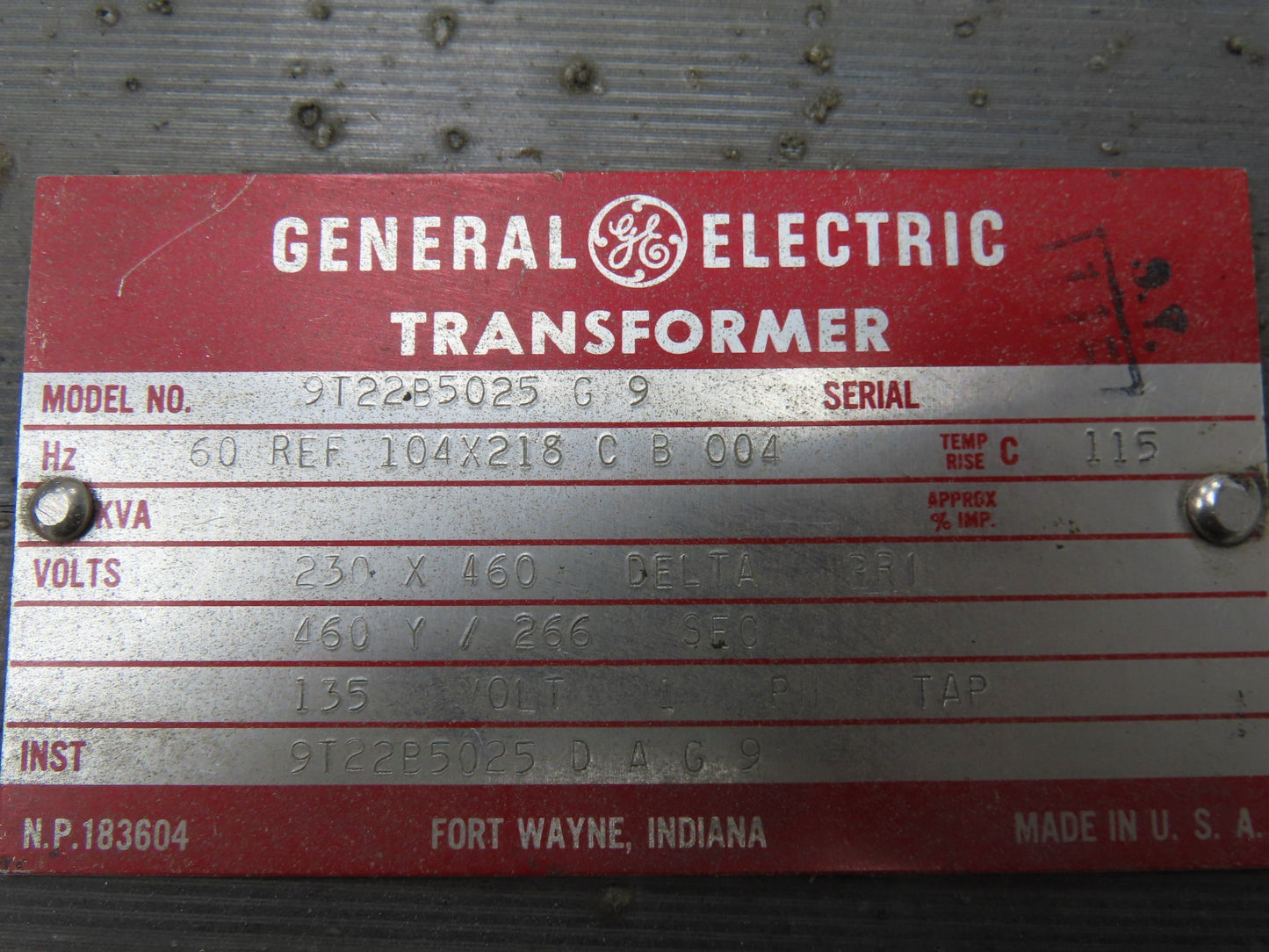 GE General Electric 9T22B5025 Transformer 230/460V Delta Pri - 460Y /266V Sec