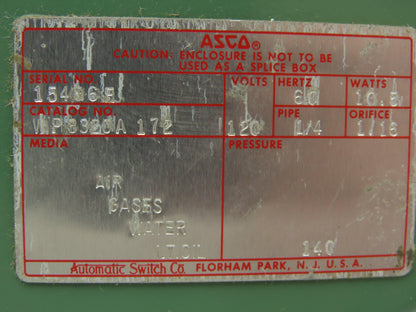Asco WP8320A172 Red Hat Solenoid Valve 120VAC 10.5W 140PSI 1/4NPT