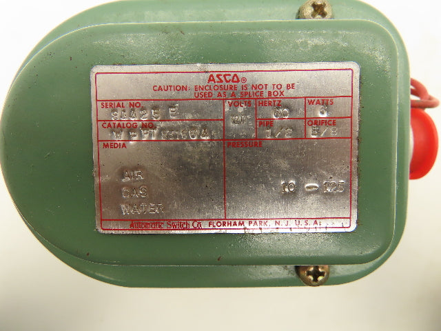 Asco WPFT8316 64 Red Hat Solenoid Valve 120V 6W 10-125PSI 1/2"NPT