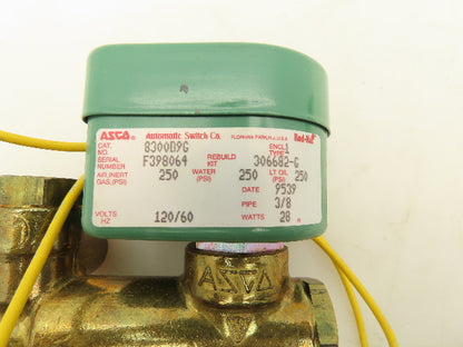 Asco 8300D9G Red Hat Solenoid Valve 120V 28W 250PSI 2 Way 3/8"