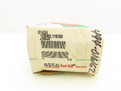 Asco 8314C24 Red Hat Solenoid Valve 120V 11W 75PSI 3 Way 1/4"NPT