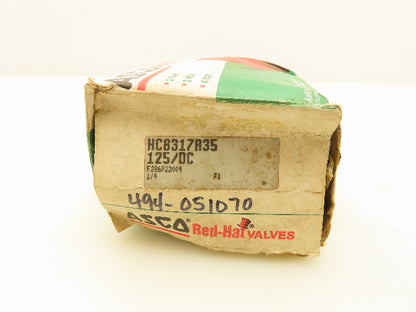 Asco HC8317A35 Red Hat Solenoid Valve 125DC 17.4W 2 Way 5 -75PSI 1/4"NPT