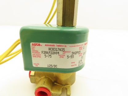 Asco HC8317A35 Red Hat Solenoid Valve 125DC 17.4W 2 Way 5 -75PSI 1/4"NPT