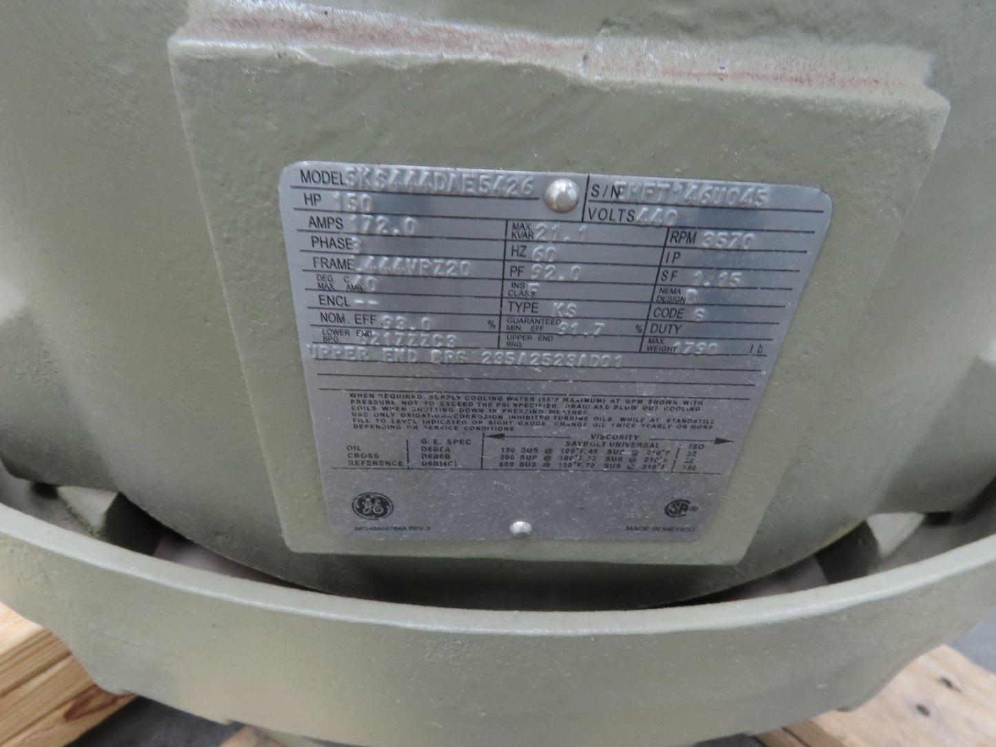 General Electric AC Motor 150Hp 440V 3Ph 3570RPM Frame L444VPZ20 Vertical Shaft