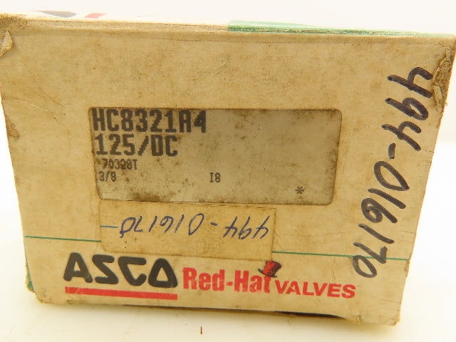 Asco HC8321A4 Red Hat Solenoid Valve 125DC 13.3W 10-200PSI 3 Way 3/8"NPT