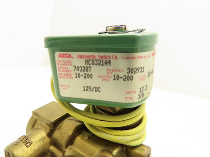 Asco HC8321A4 Red Hat Solenoid Valve 125DC 13.3W 10-200PSI 3 Way 3/8"NPT