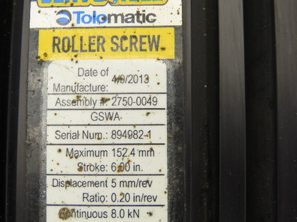 Tolomatic GSWA 2750-0049 ServoWeld Actuator Cylinder 6" Stroke Roller Shaft