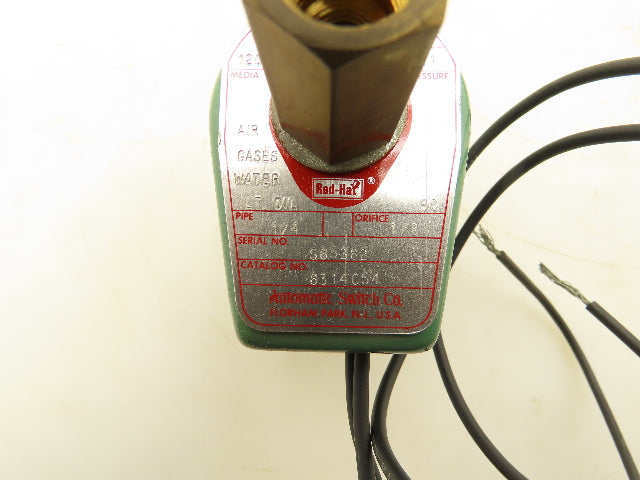 Asco 8314C54 Red Hat Solenoid Valve 120V 11W 90PSI 3NO 1/4"NPT 1/8" Orifice
