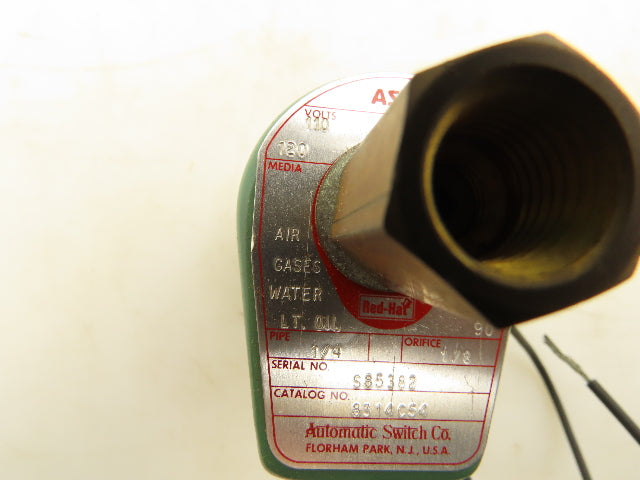 Asco 8314C54 Red Hat Solenoid Valve 120V 11W 90PSI 3NO 1/4"NPT 1/8" Orifice