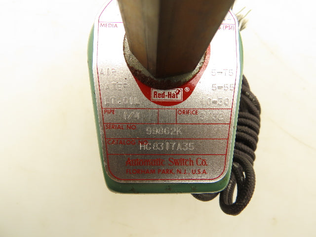 Asco 8317A35 Solenoid Valve 125V 17.4W 10-30PSI 3 Way 1/4"NPT 3/32"Orifice