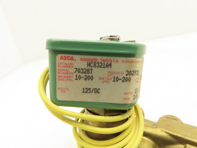 Asco HC8321A4 Red Hat Solenoid Valve 125DC 13.3W 10-200PSI 3 Way 3/8"NPT