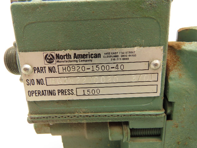 North American Mfg H0920-1500-40 Hydraulic Proportional Servo Valve 1500 PSI