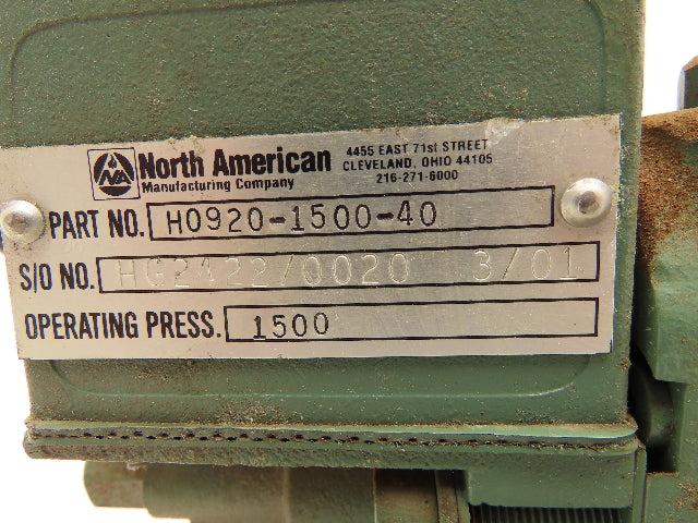 North American Mfg H0920-1500-40 Hydraulic Proportional Servo Valve 1500 PSI