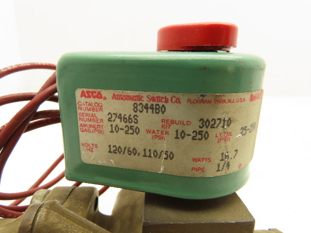 Asco 8344B0 Red Hat Solenoid Valve 3 Way 120V 16.7W 25-250PSI 1/4"NPT