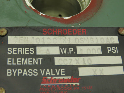 Schroeder CFN401CCZX10SMS10AC Hydraulic Pressure Filter w/Sensor Switch