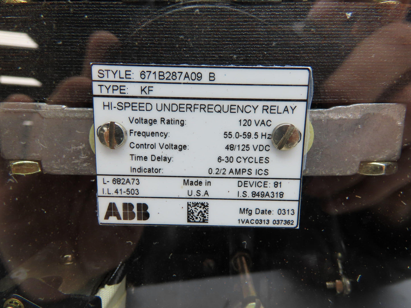 ABB 671B287A09 B High-Speed Under Frequency Relay Type KF 120V