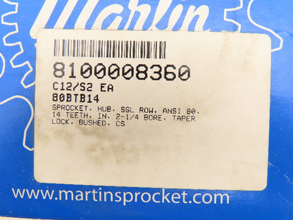 Martin 80BTB14 Taper Bushed Sprocket # 80 Single Row 14T 2-1/4" Bore 1" Pitch