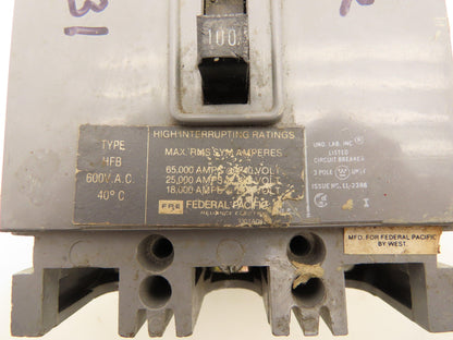 FPE Federal Pacific Type HFB Circuit Breaker 3-Pole 100A 600V Gray