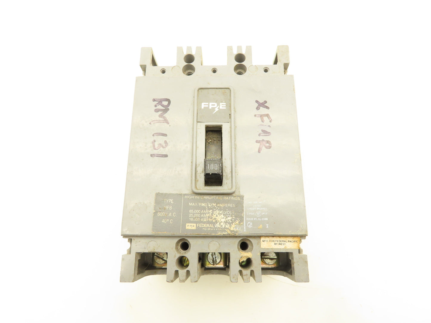 FPE Federal Pacific Type HFB Circuit Breaker 3-Pole 100A 600V Gray