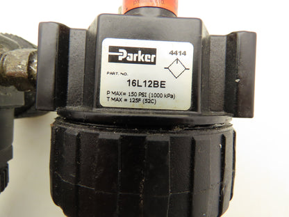 Parker 16L12BE/06F22AC Compressed Air Line Filter Regulator Lubricator 3pc Combo