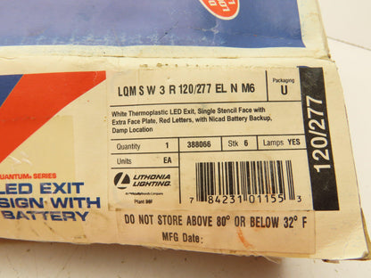 Lithonia Lighting LQMSW3R120/277ELNM6 LED Exit Sign With Battery 120/277V