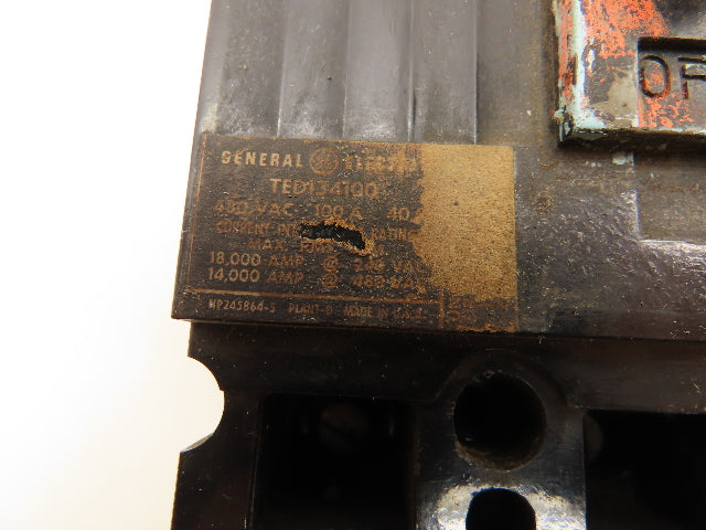 General Electric TED134100 Circuit Breaker 480VAC 100A 3 Pole