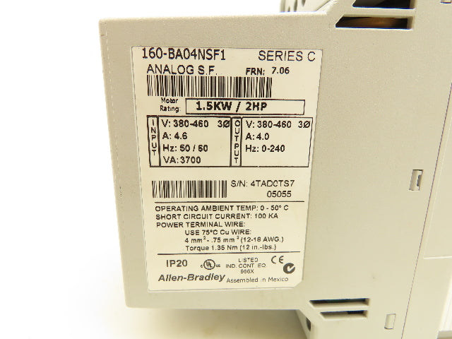 Allen Bradley 160-BA04NSF1 Speed Controller 380/460V 4.6A 2HP Ser.C