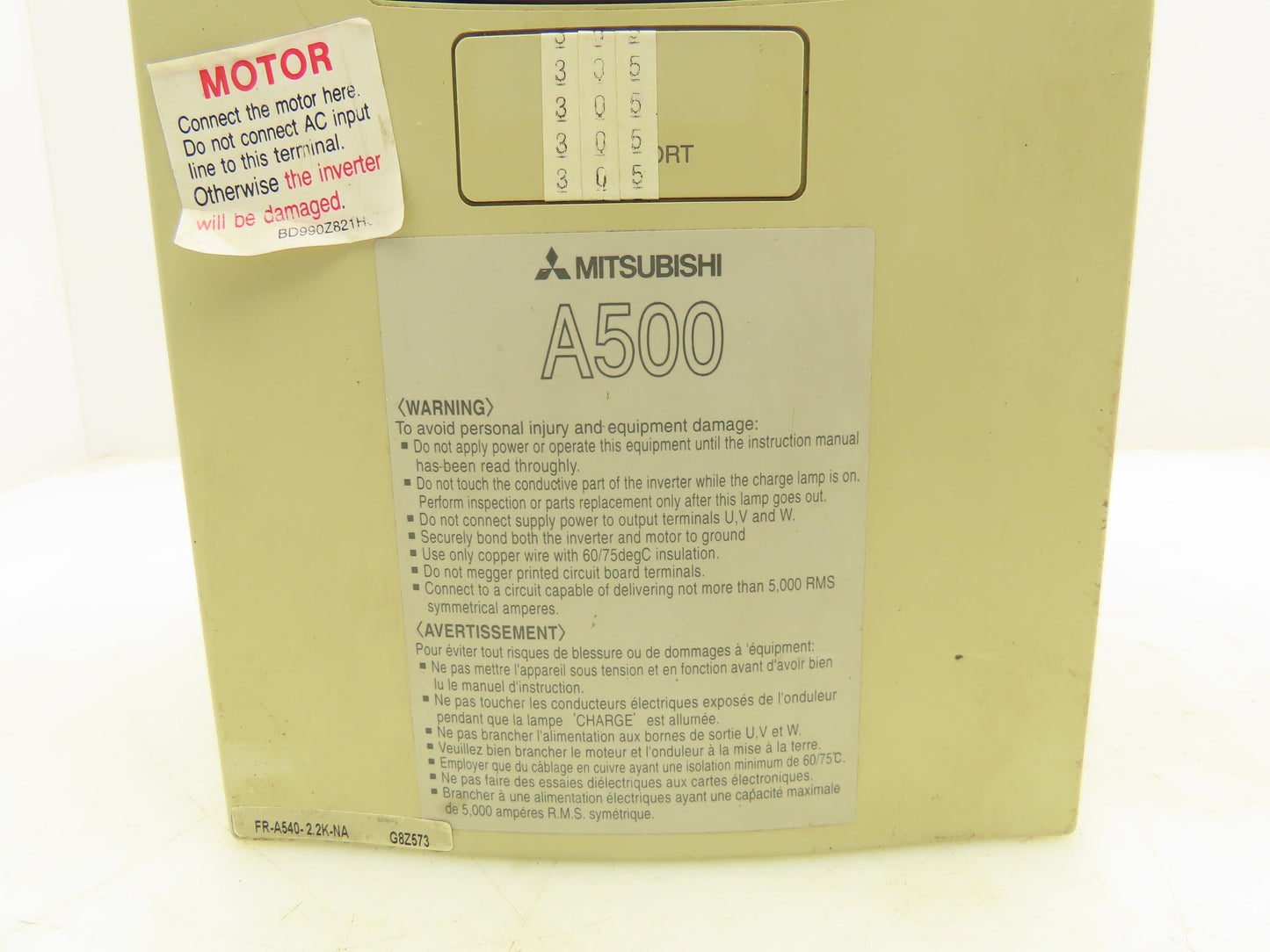 Mitsubishi FR-A540-3.7K-NA A500 Inverter Drive 380/480VAC 14.4A 3PH 5HP
