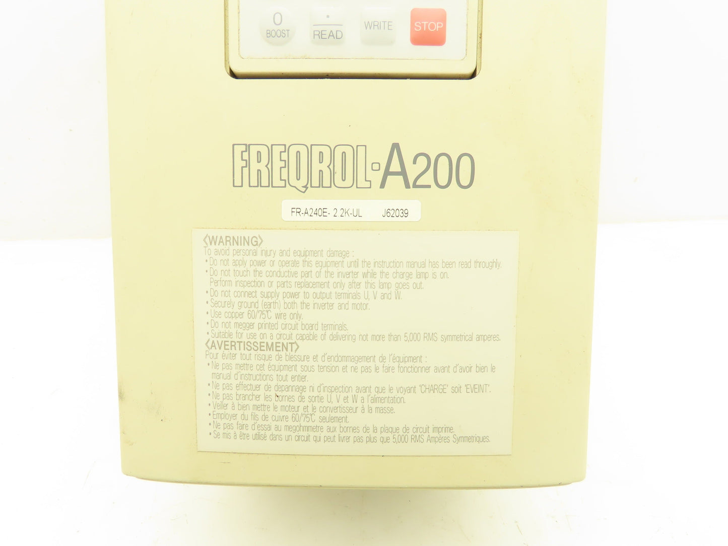 Mitsubishi FR-A240E-2.2K-UL Freqrol-A200 AC Drive 460VAC 6A 3PH 3HP