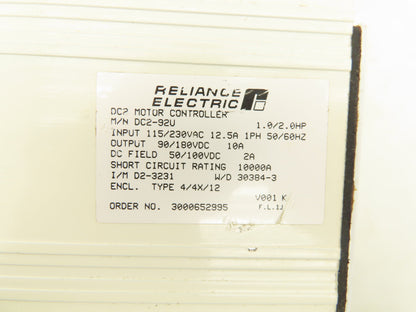 Reliance Electric DC292U DC Motor Easy Clean Plus Motor Control 230VAC 12.5A 1PH