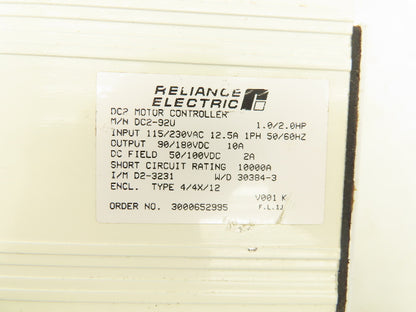Reliance Electric DC292U DC Motor Easy Clean Plus Motor Control 230VAC 12.5A 1PH