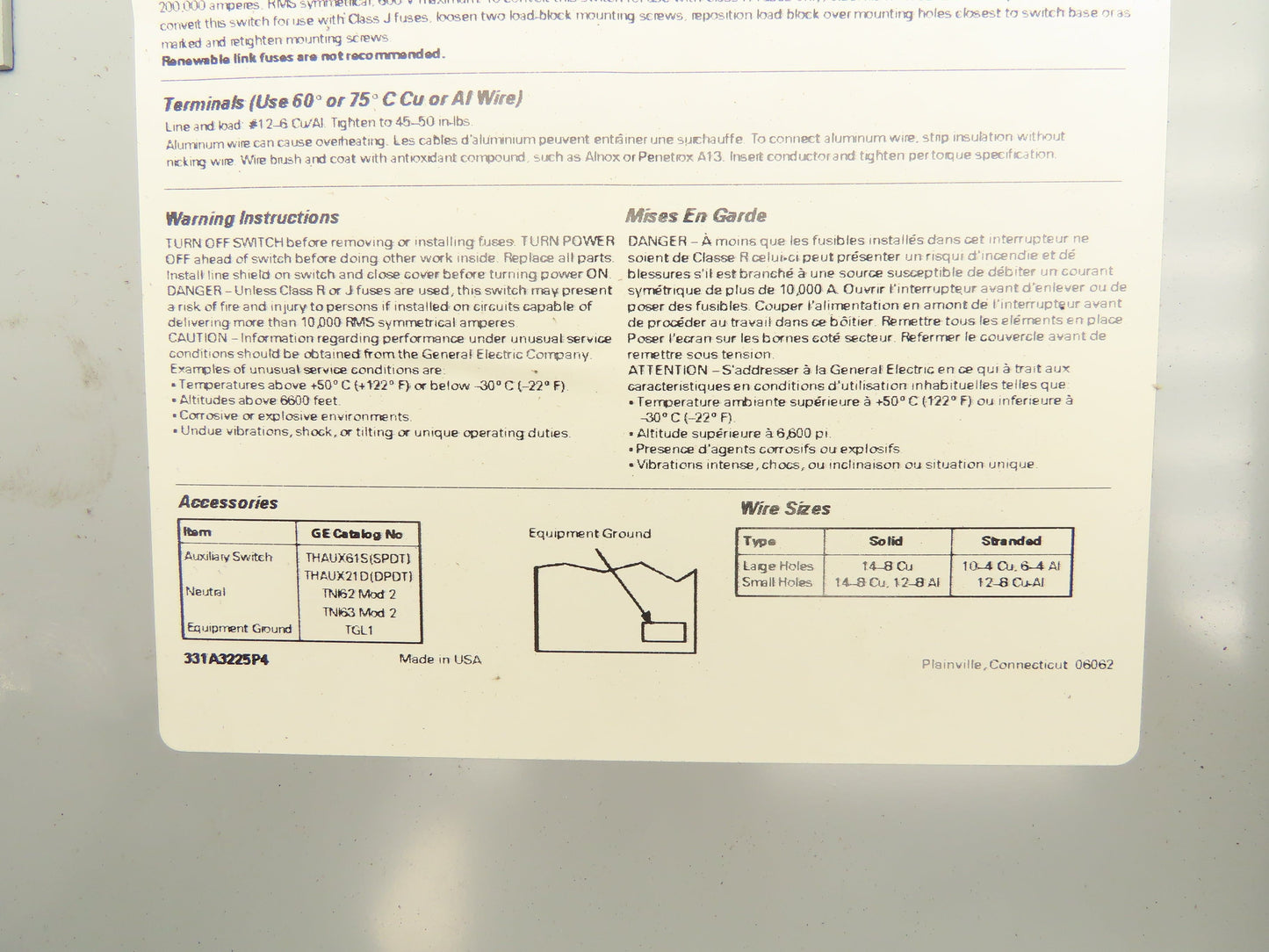 General Electric TH3361 Fusible Safety Switch Electrical Box 600V 30A 3 Pole