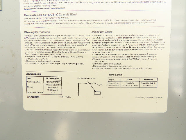 General Electric TH3361 Fusible Safety Switch Electrical Box 600V 30A 3 Pole