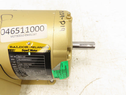 Baldor Reliance EM3116T Electric Super E Motor 1HP 230/460V 3Ph 1760 RPM 143T
