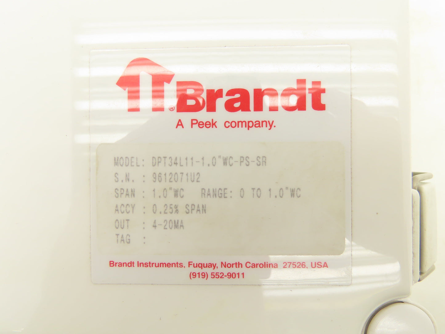 Peek DPT34L11-1.0"WC-PS-SR Electronic Differential Pressure Transmitter 120V