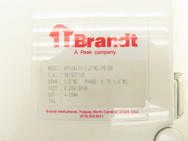 Peek DPT34L11-1.0"WC-PS-SR Electronic Differential Pressure Transmitter 120V