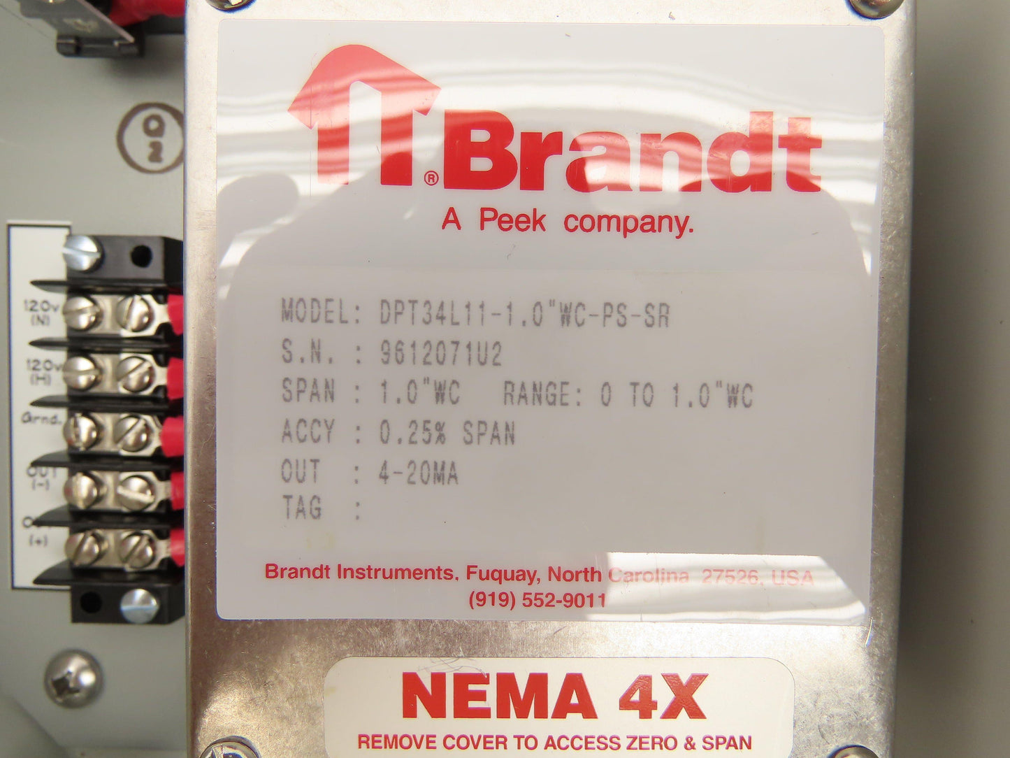 Peek DPT34L11-1.0"WC-PS-SR Electronic Differential Pressure Transmitter 120V