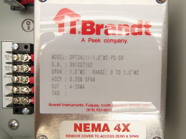 Peek DPT34L11-1.0"WC-PS-SR Electronic Differential Pressure Transmitter 120V